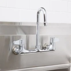 T&S Brass And Bronze Works Equip By T&S 5F-8WLX03 Wall Mounted Faucet With 2 3/16" Gooseneck Spout, 8" Centers, Laminar Flow Device, And Lever Handles