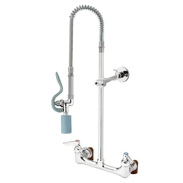 T&S Brass And Bronze Works T&S B-2278-CR-C-EL EasyInstall Wall Mounted 37" High Pre-Rinse Faucet With Adjustable 8" Centers, Low Flow Spray Valve, 44" Hose, Vacuum Breaker, 6" Wall Bracket, And Installation Kit