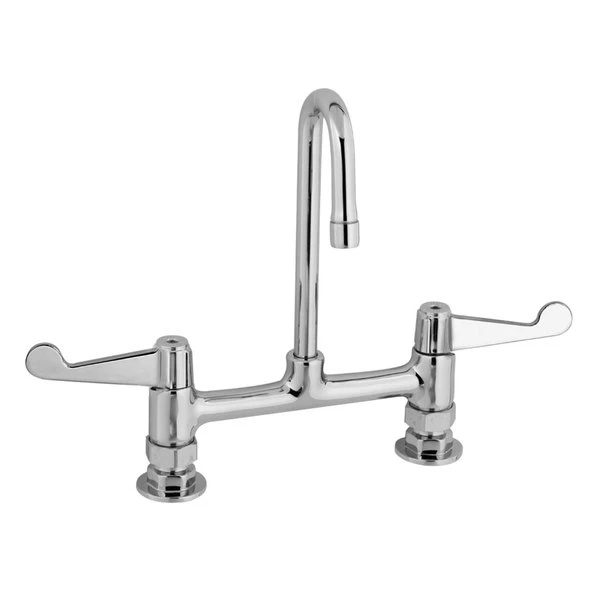 T&S Brass And Bronze Works Equip By T&S 5F-8DWS05 Deck Mounted Faucet With 5 9/16" Gooseneck Spout, 8" Centers, Laminar Flow Device, And Wrist Handles