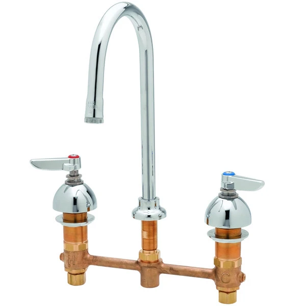 T&S Brass And Bronze Works T&S B-2850-F05 Deck Mount Easy Install 0.5 GPM Faucet With 8" Centers, 5 9/16" Gooseneck, And Eterna Cartridges