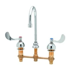 T&S Brass And Bronze Works T&S B-2855-02 Deck Mount Easy Install 1.5 GPM Faucet With 8" Centers, 8 13/16" Gooseneck, 4" Wrist Action Handles, And Eterna Cartridges