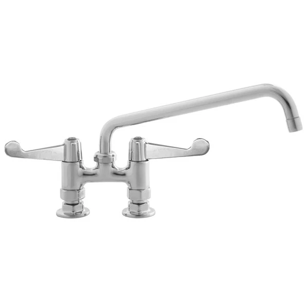 T&S Brass And Bronze Works Equip By T&S 5F-4DWS08 Deck Mount Mixing Faucet With Wrist Action Handles And 8 1/8" Swing Nozzle On 4" Centers
