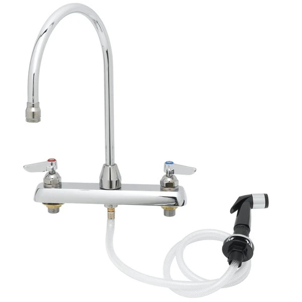 T&S Brass And Bronze Works T&S B-1173 Deck Mount Workboard Faucet With 8" Centers, 7 7/8" Gooseneck Spout, And Sidespray
