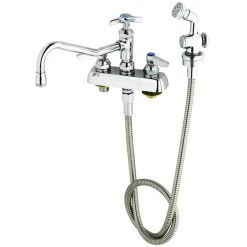 T&S Brass And Bronze Works T&S B-1152-092A-VB Deck Mount Workboard Faucet With 8" Centers, 7 7/8" Nozzle, Escutcheon, 44" Hose, Angled Spray Valve, And Vacuum Breaker