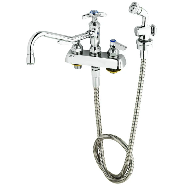 T&S Brass And Bronze Works T&S B-1152-092A-VB Deck Mount Workboard Faucet With 8" Centers, 7 7/8" Nozzle, Escutcheon, 44" Hose, Angled Spray Valve, And Vacuum Breaker