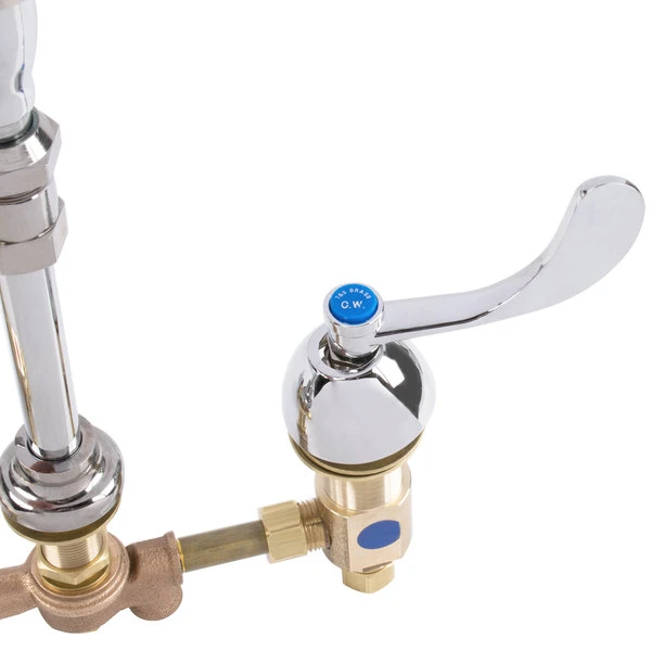 T&S Brass And Bronze Works T&S B-0850-01-PV Deck Mount Widespread Mixing Faucet With 8" Adjustable Centers, Serrated Nozzle, 4" Wrist Action Handles, And Double Valve Pedal - Image 3