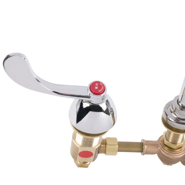 T&S Brass And Bronze Works T&S B-0850-01-PV Deck Mount Widespread Mixing Faucet With 8" Adjustable Centers, Serrated Nozzle, 4" Wrist Action Handles, And Double Valve Pedal - Image 4