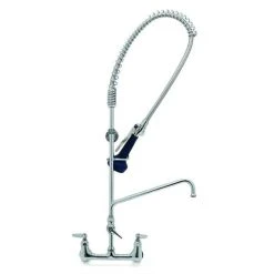 T&S Brass And Bronze Works T&S B-0133-A12-B8CX EasyInstall Wall Mounted 29 3/4" High Pre-Rinse Faucet With Adjustable 8" Centers, Ergonomic Low Flow Spray Valve, 44" Hose, 12" Add-On Faucet, And 6" Wall Bracket