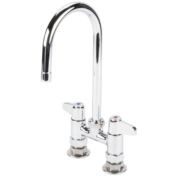 T&S Brass And Bronze Works Equip By T&S 5F-4DLS05 Deck Mounted Faucet With 5 9/16" Gooseneck Spout, 4" Centers, Laminar Flow Device, And Lever Handles