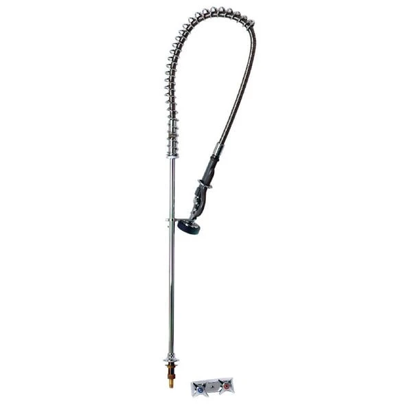 T&S Brass And Bronze Works T&S B-0143 Deck Mounted 42 1/4" High Pre-Rinse Faucet With Concealed Base, 4-Arm Handles, And 44" Hose